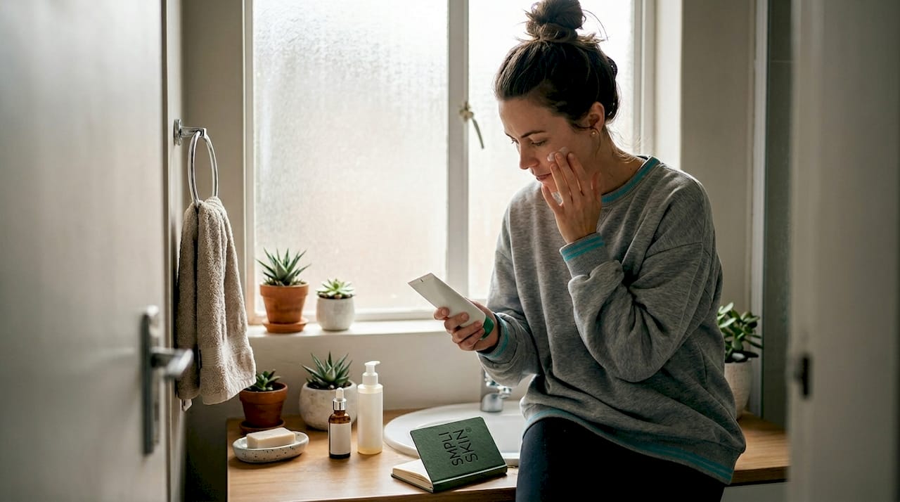 Woman applying skincare morning routine