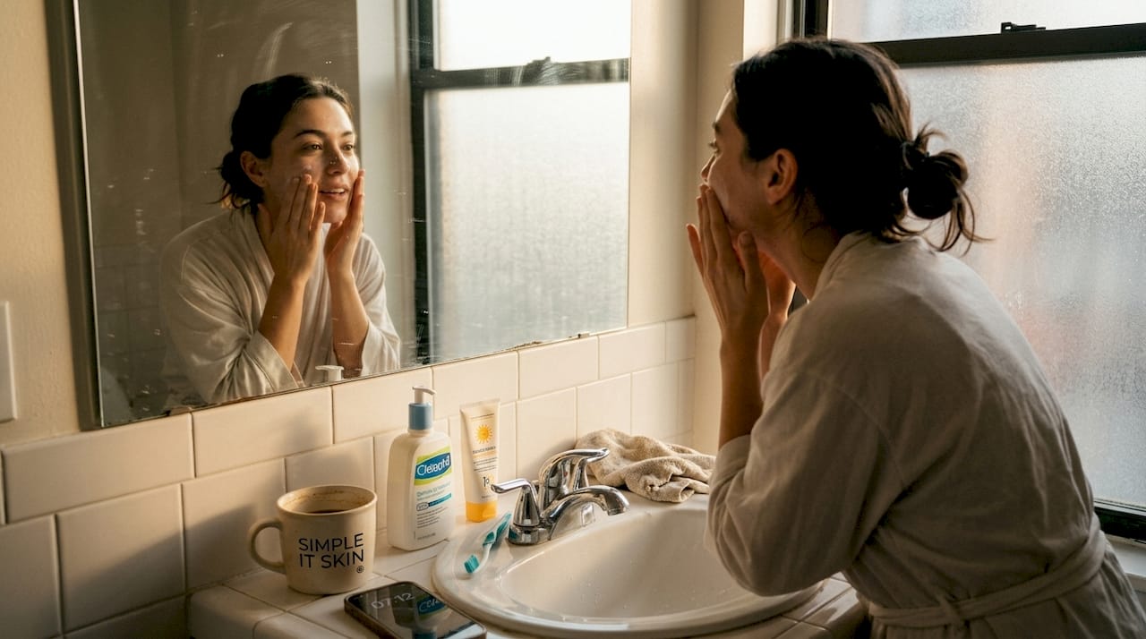 Woman doing morning skincare routine