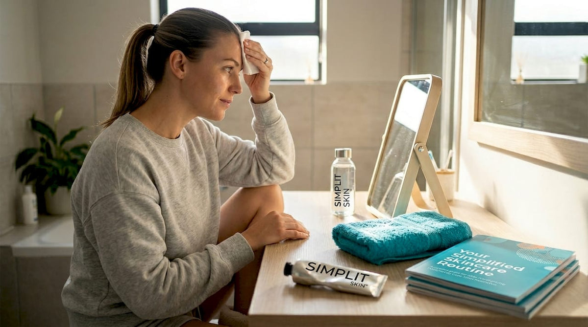 Woman testing skin type with tissue at home