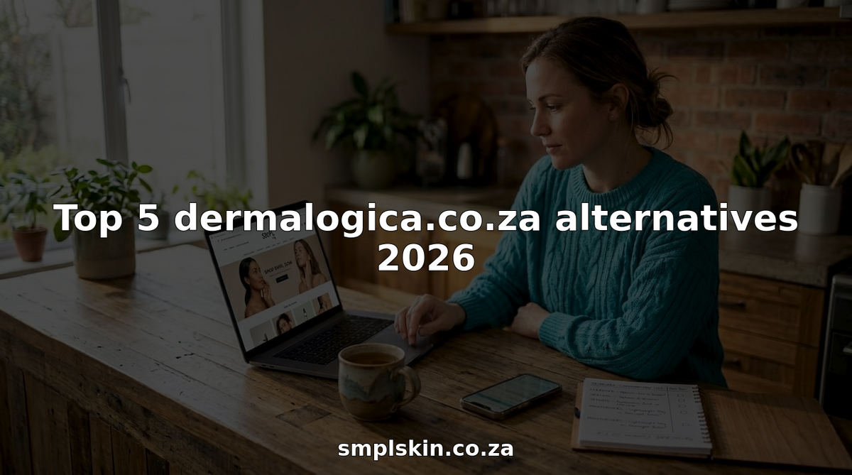 Woman comparing skincare products at home table