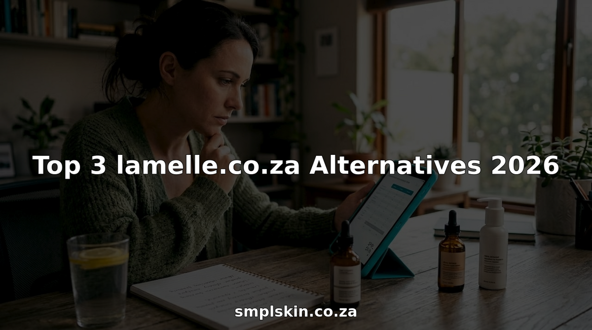 Woman comparing skincare products at kitchen table