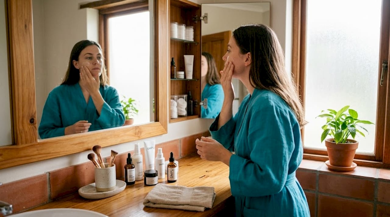 Woman applying moisturizer in morning skincare routine